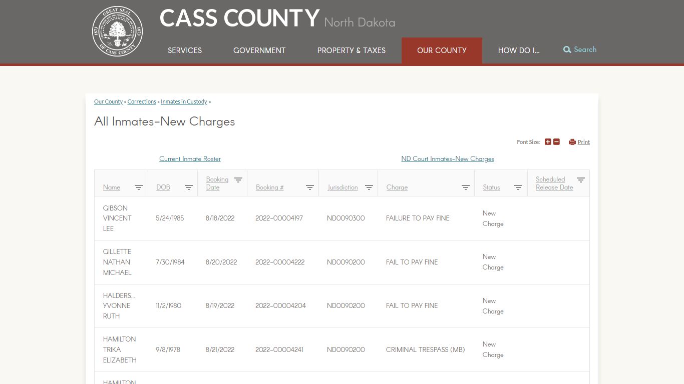 All Inmates-New Charges | Cass County, ND